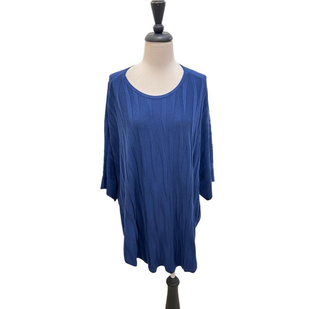 Chico's Women's Dolman Sleeve Knit Textured Poncho Sweater Dark Harbor S/M NWT